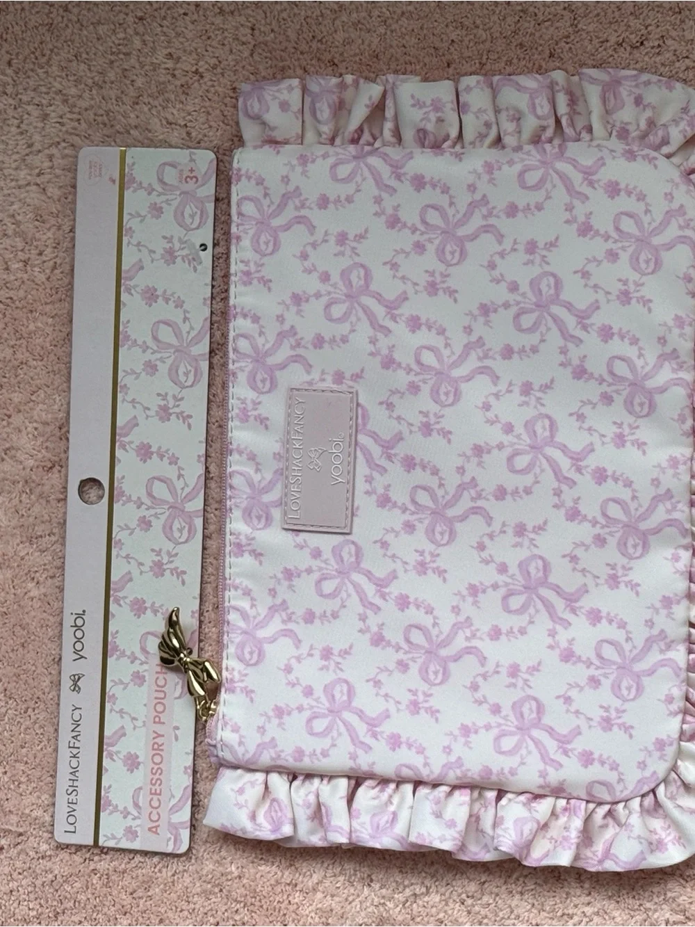 Loveshackfancy x target ruffle accessory pouch pink coquette bow limited edition